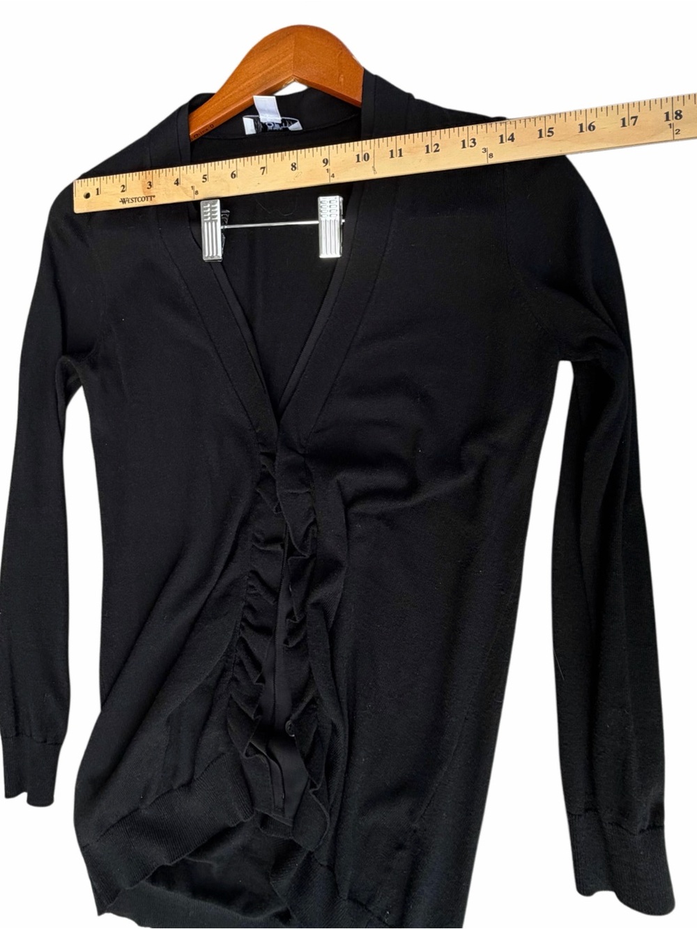 ANN TAYLOR LOFT  Black Cardigan Ruffle Sweater Size petite small Long Sleeve - Picture 6 of 9